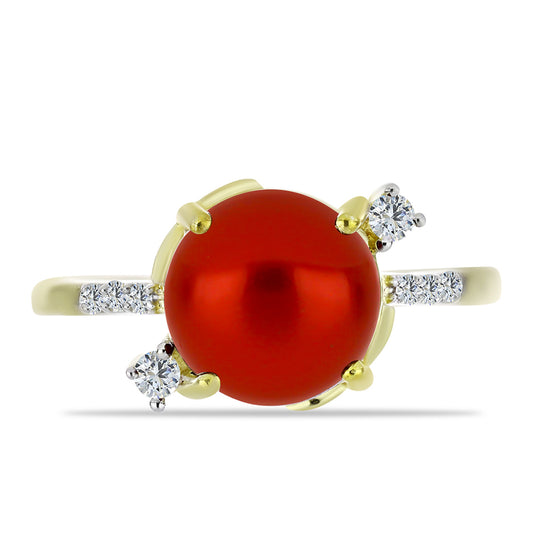 Pozlátený Strieborný Prsteň s Červená sladkovodná perlou a Bielym Topásom