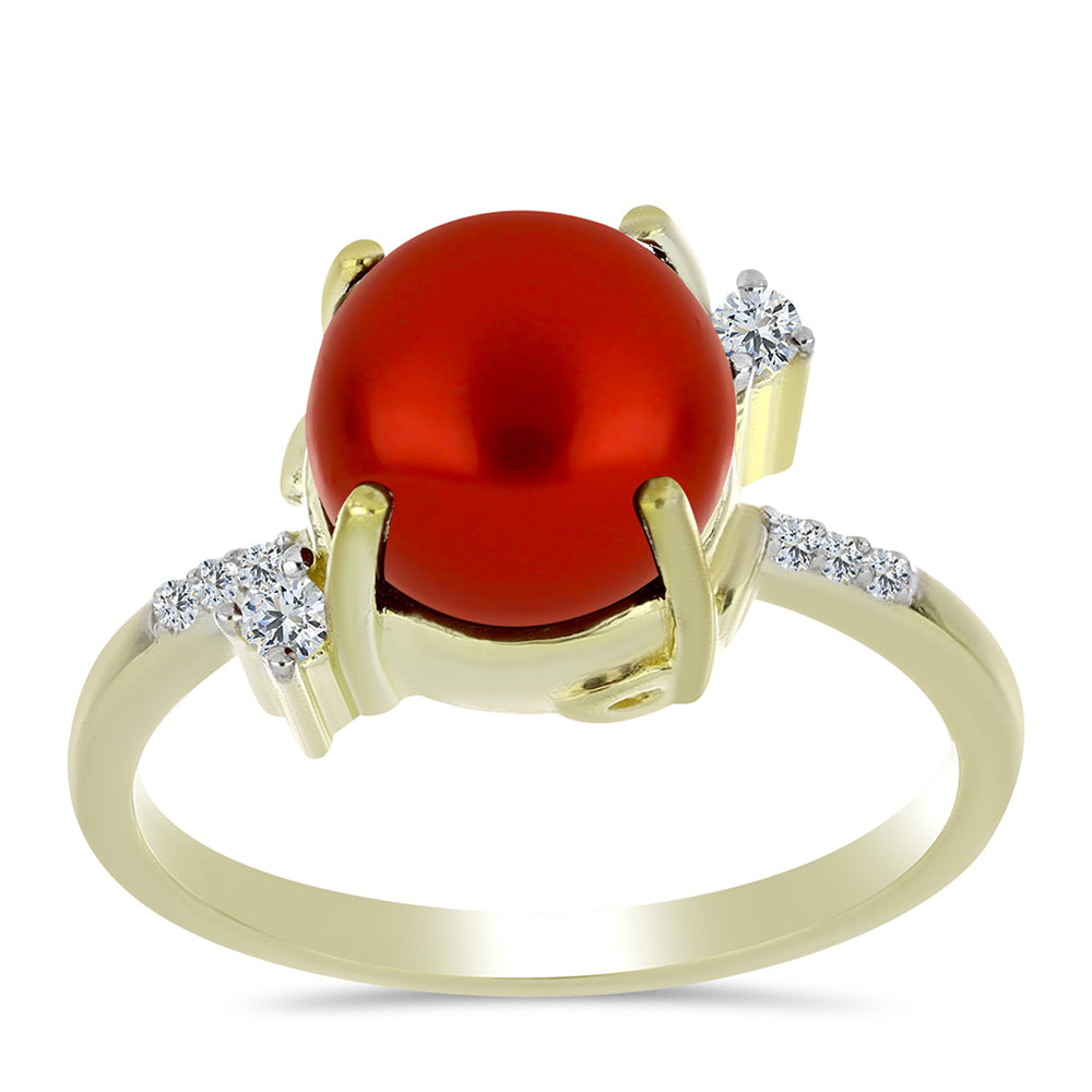 Pozlátený Strieborný Prsteň s Červená sladkovodná perlou a Bielym Topásom 3 