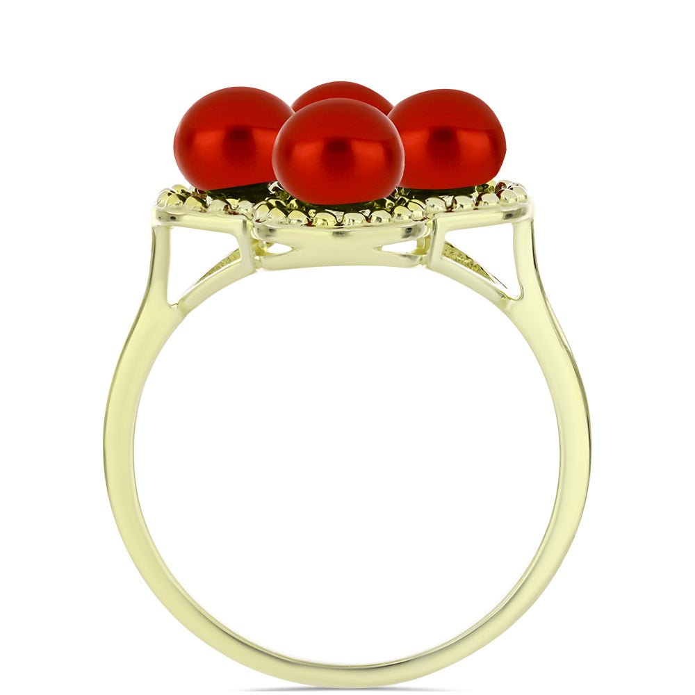 Pozlátený Strieborný Prsteň s Červená sladkovodná perlou 2 