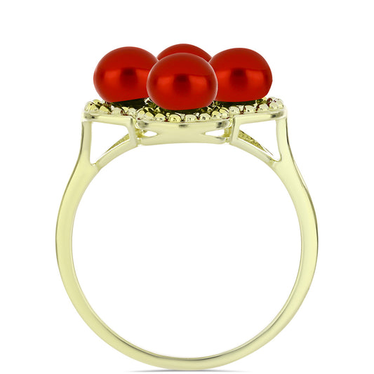 Pozlátený Strieborný Prsteň s Červená sladkovodná perlou