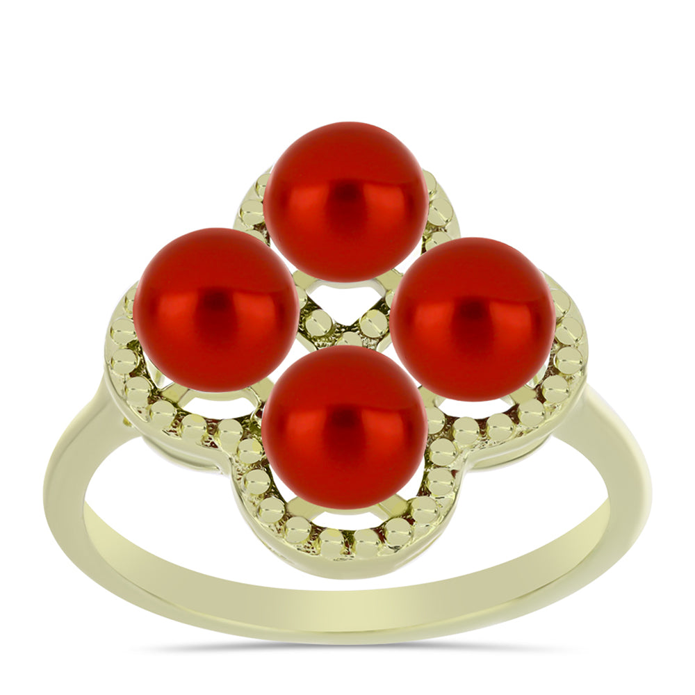 Pozlátený Strieborný Prsteň s Červená sladkovodná perlou 3 
