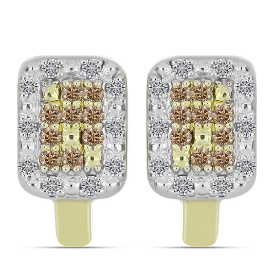 Pozlátené Strieborné Náušnice s Champagne Diamantom a Bielym Diamantom