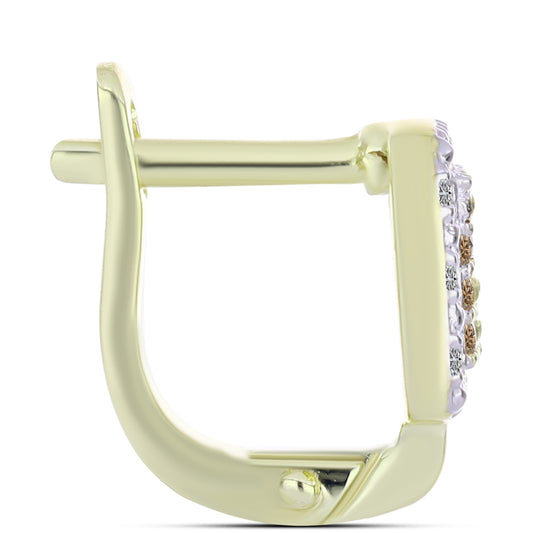 Pozlátené Strieborné Náušnice s Champagne Diamantom a Bielym Diamantom