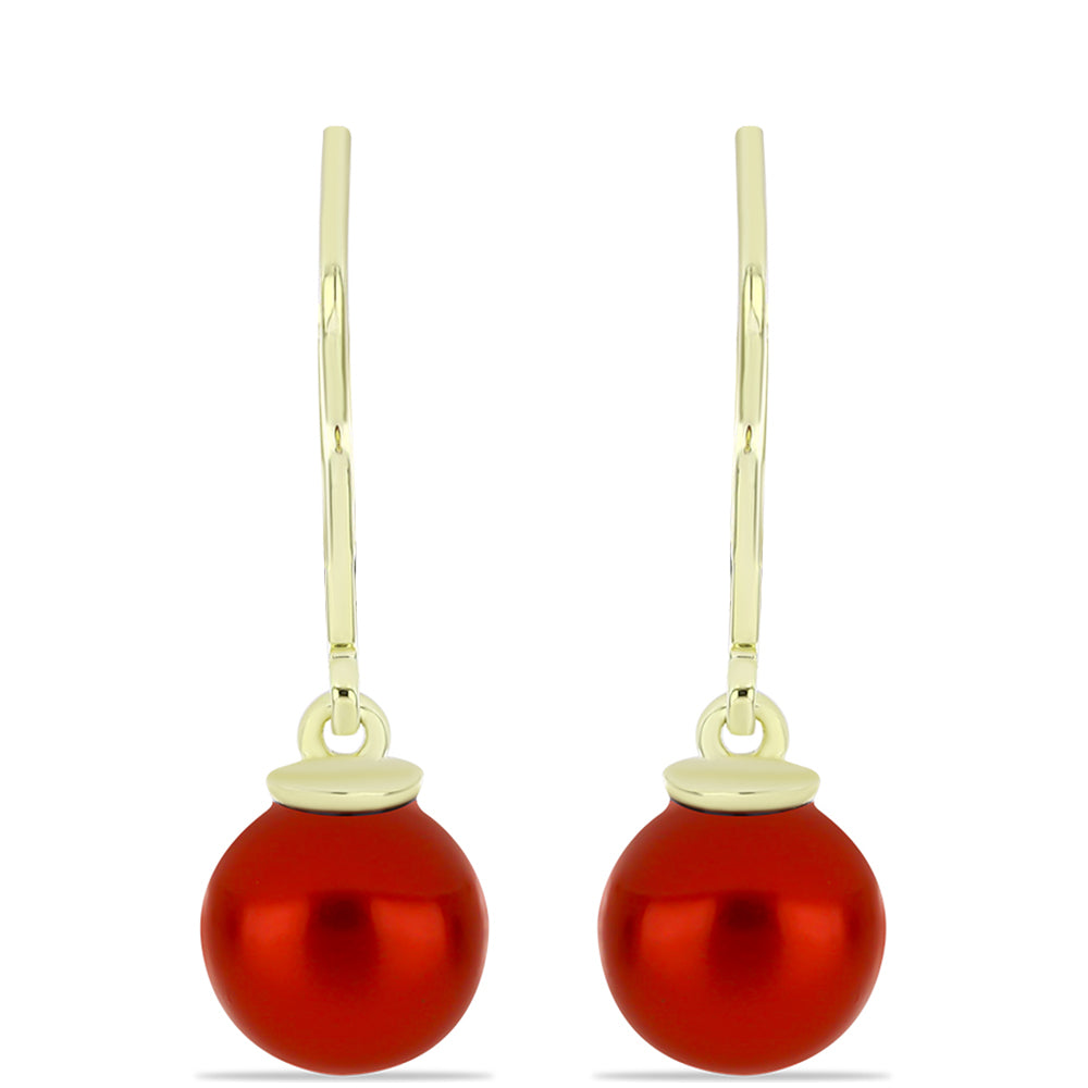 Pozlátené Strieborné Náušnice s Červená sladkovodná perlou 1 