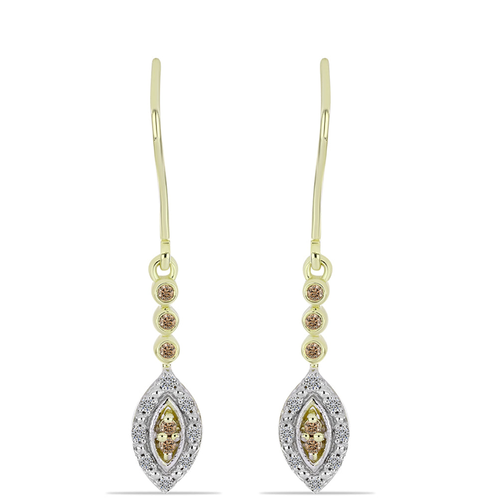 Pozlátené Strieborné Náušnice s Champagne Diamantom a Bielym Diamantom