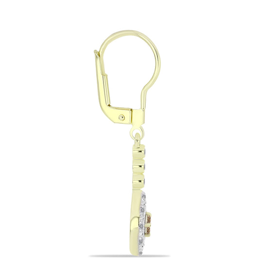 Pozlátené Strieborné Náušnice s Champagne Diamantom a Bielym Diamantom