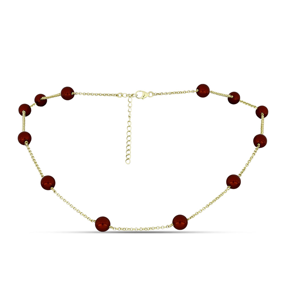 Pozlátený Strieborný Náhrdelník s Červená sladkovodná perlou