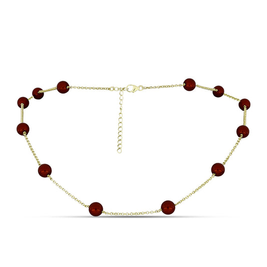 Pozlátený Strieborný Náhrdelník s Červená sladkovodná perlou
