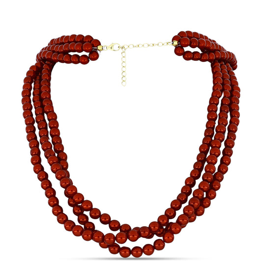 Pozlátený Strieborný Náhrdelník s Červená sladkovodná perlou