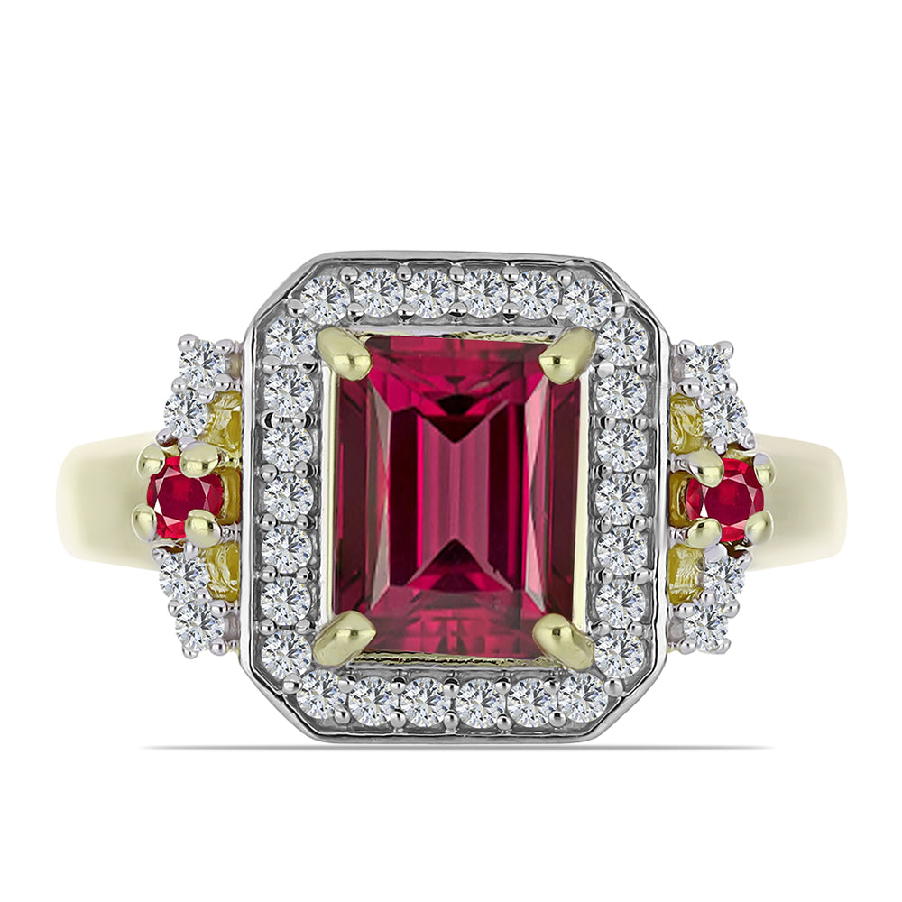 Pozlátený Strieborný Prsteň s Madagaskarským Rubínom a Bielym Topásom