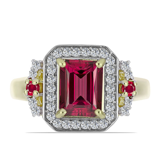 Pozlátený Strieborný Prsteň s Madagaskarským Rubínom a Bielym Topásom