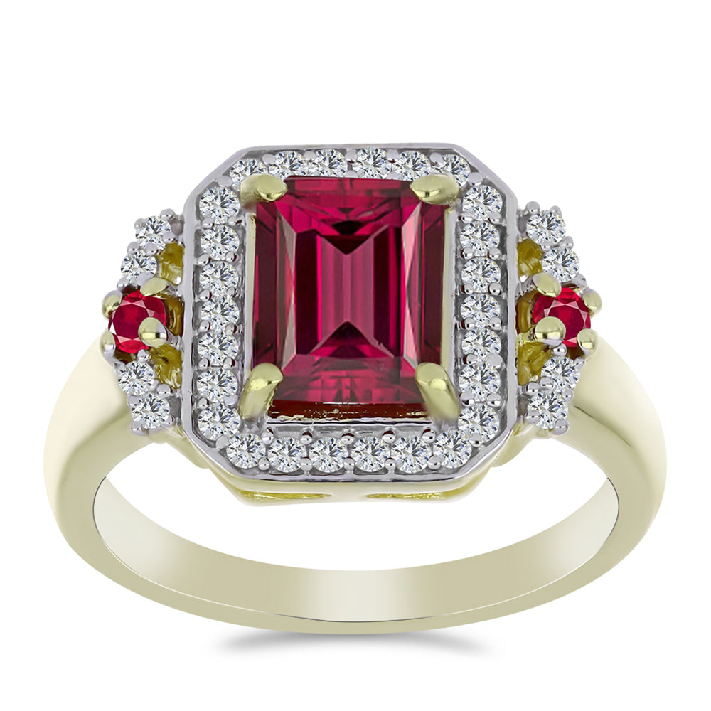 Pozlátený Strieborný Prsteň s Madagaskarským Rubínom a Bielym Topásom