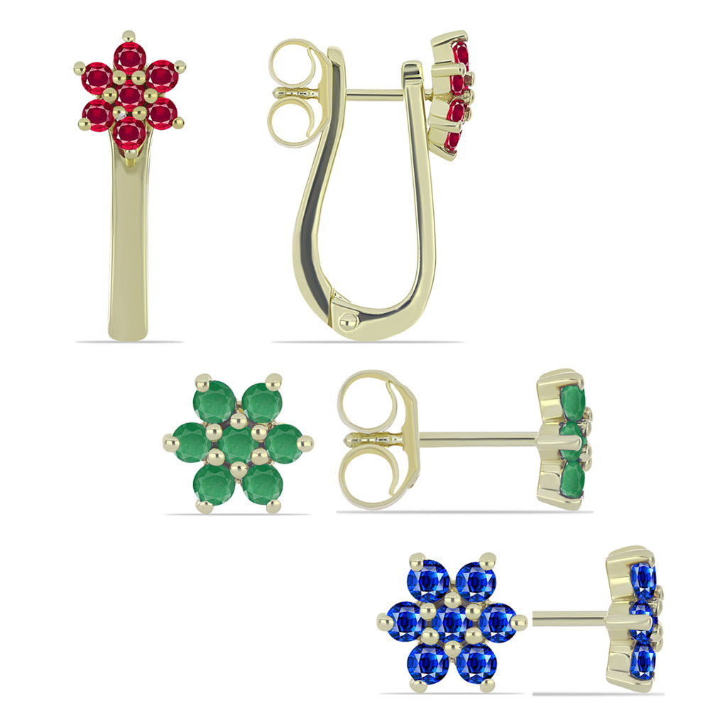 Pozlátené Strieborné Sada s Madagaskarským Rubínom a Brazílskym Smaragdom ( Náušnice )