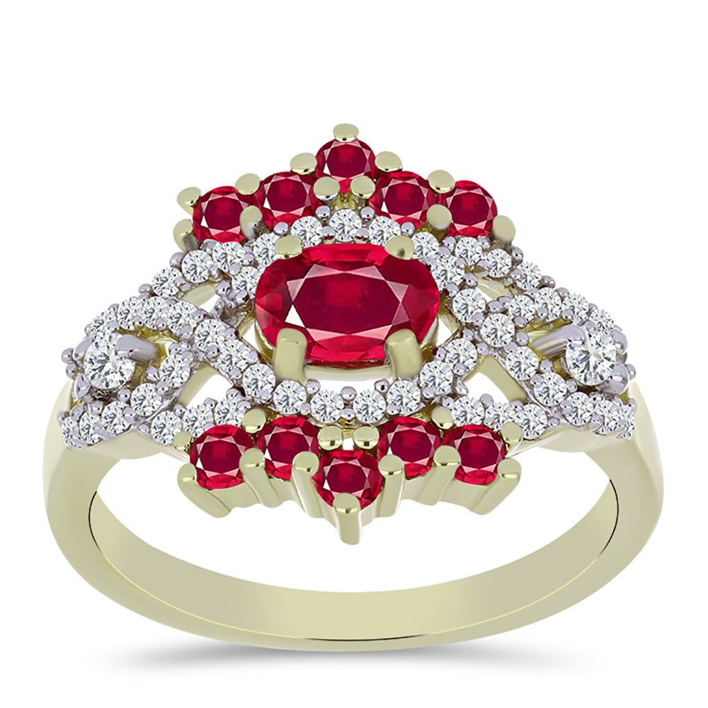 Pozlátený Strieborný Prsteň s Madagaskarským Rubínom a Bielym Topásom 3 