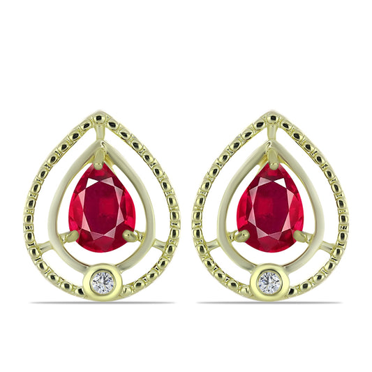 Pozlátené Strieborné Náušnice s Madagaskarským Rubínom a Bielym Topásom