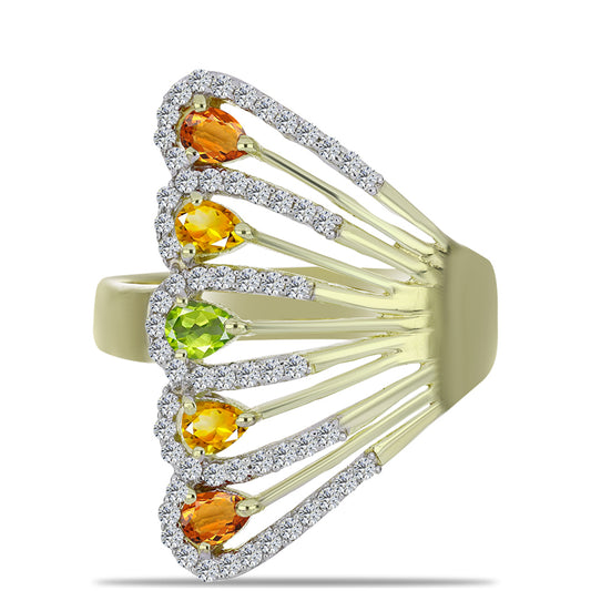 Pozlátený Strieborný Prsteň s Dúhovým Zafírom a Bielym Topásom