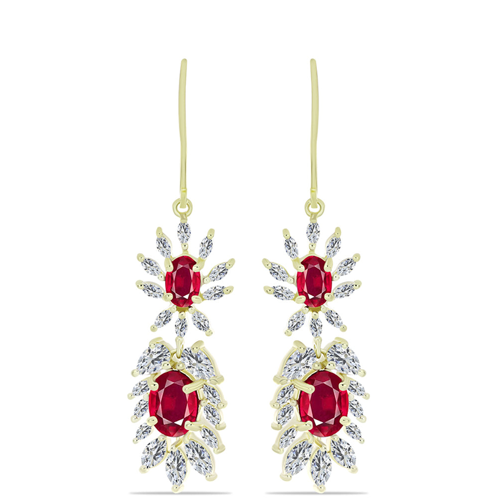 Pozlátené Strieborné Náušnice s Madagaskarským Rubínom a Bielym Zirkónom 1 