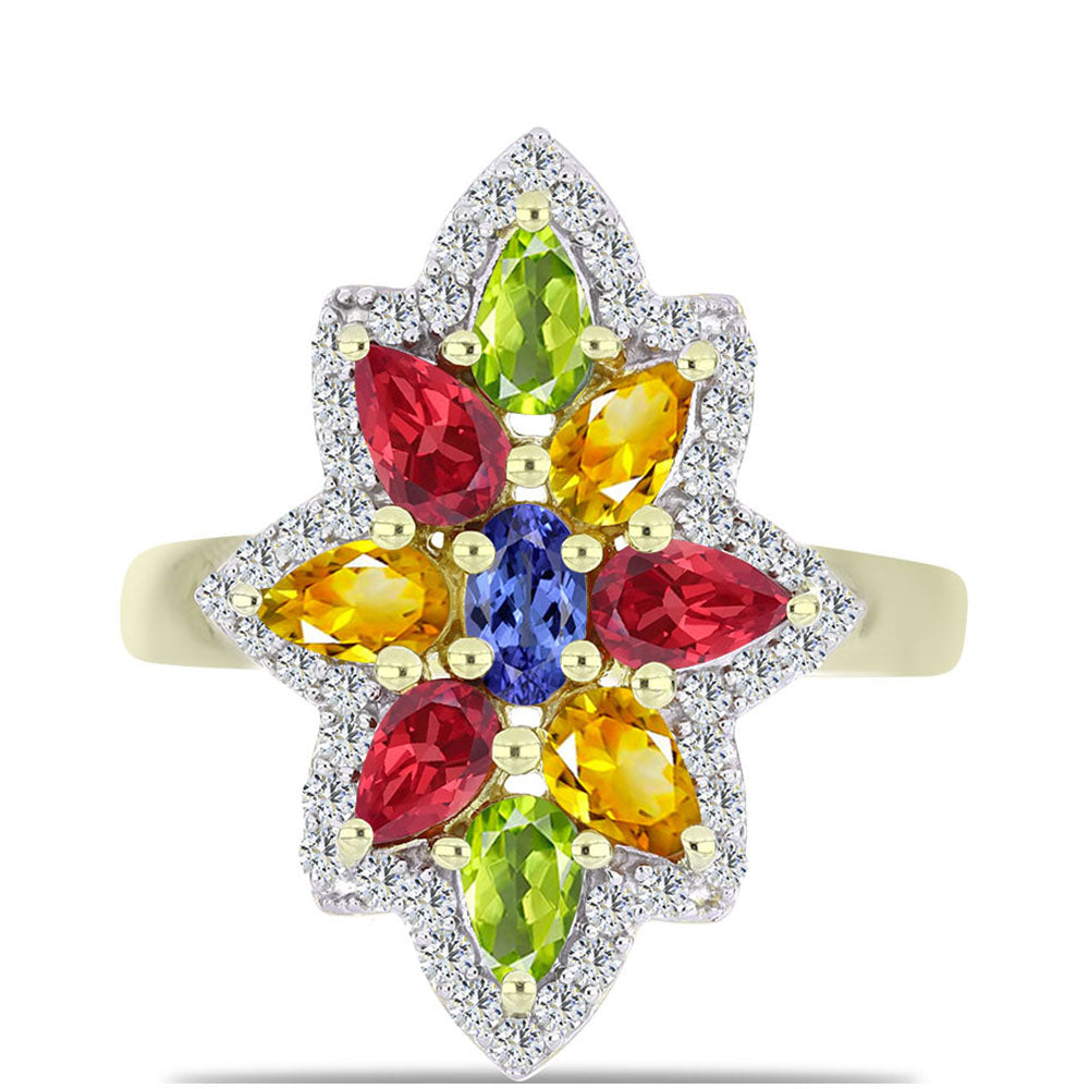 Pozlátený Strieborný Prsteň s Dúhovým Zafírom a Bielym Topásom 1 