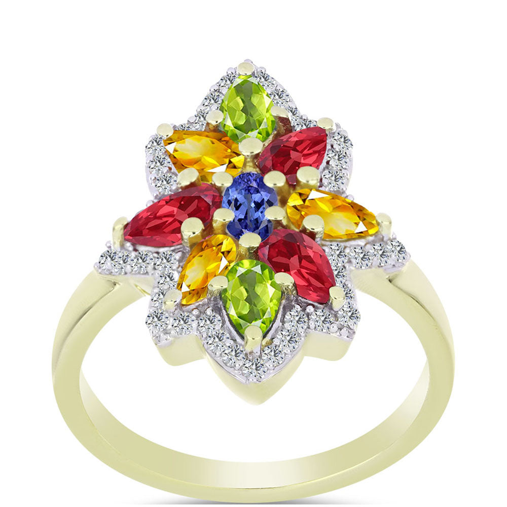 Pozlátený Strieborný Prsteň s Dúhovým Zafírom a Bielym Topásom 3 