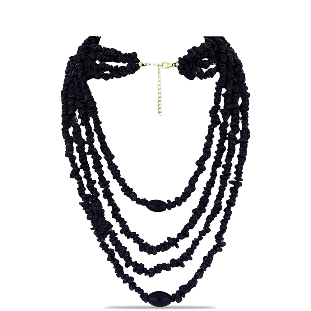 Pozlátený Strieborný Náhrdelník s so Suwarským Čiernym Ónyxom 1 