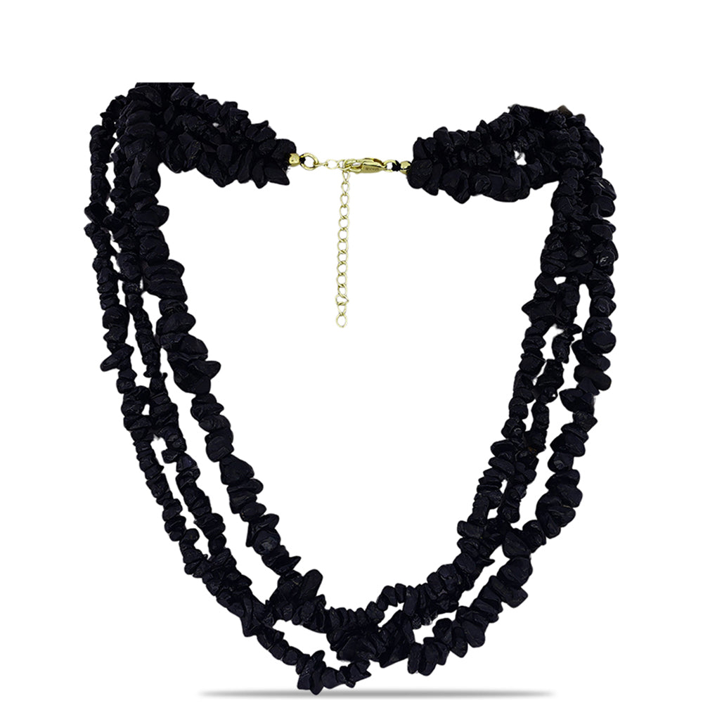 Pozlátený Strieborný Náhrdelník s so Suwarským Čiernym Ónyxom