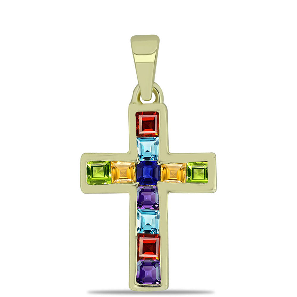 Kríž Pozlátený Strieborný Prívesok s Dúhovým Zafírom 1 