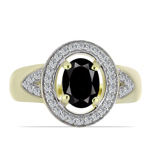 Pozlátený Strieborný Prsteň s so Suwarským Čiernym Ónyxom a Bielym Topásom