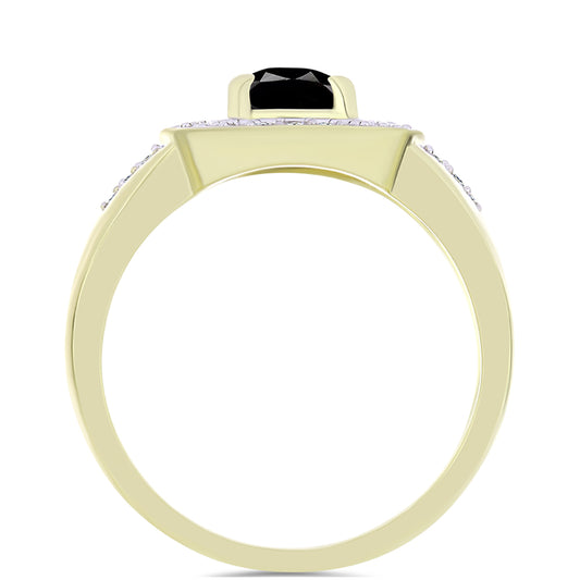 Pozlátený Strieborný Prsteň s so Suwarským Čiernym Ónyxom a Bielym Topásom