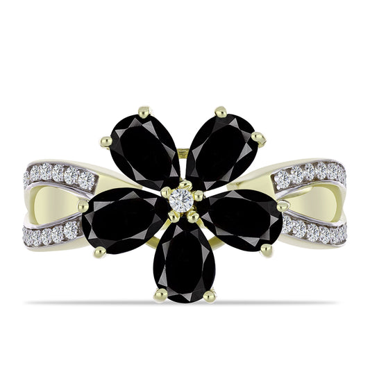 Pozlátený Strieborný Prsteň s so Suwarským Čiernym Ónyxom a Bielym Topásom