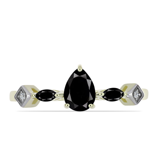 Pozlátený Strieborný Prsteň s so Suwarským Čiernym Ónyxom a Bielym Topásom