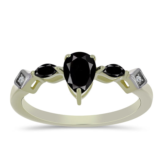 Pozlátený Strieborný Prsteň s so Suwarským Čiernym Ónyxom a Bielym Topásom