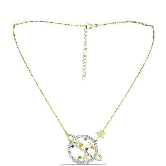 Pozlátený Strieborný Náhrdelník s Dúhovým Zafírom a Bielym Topásom