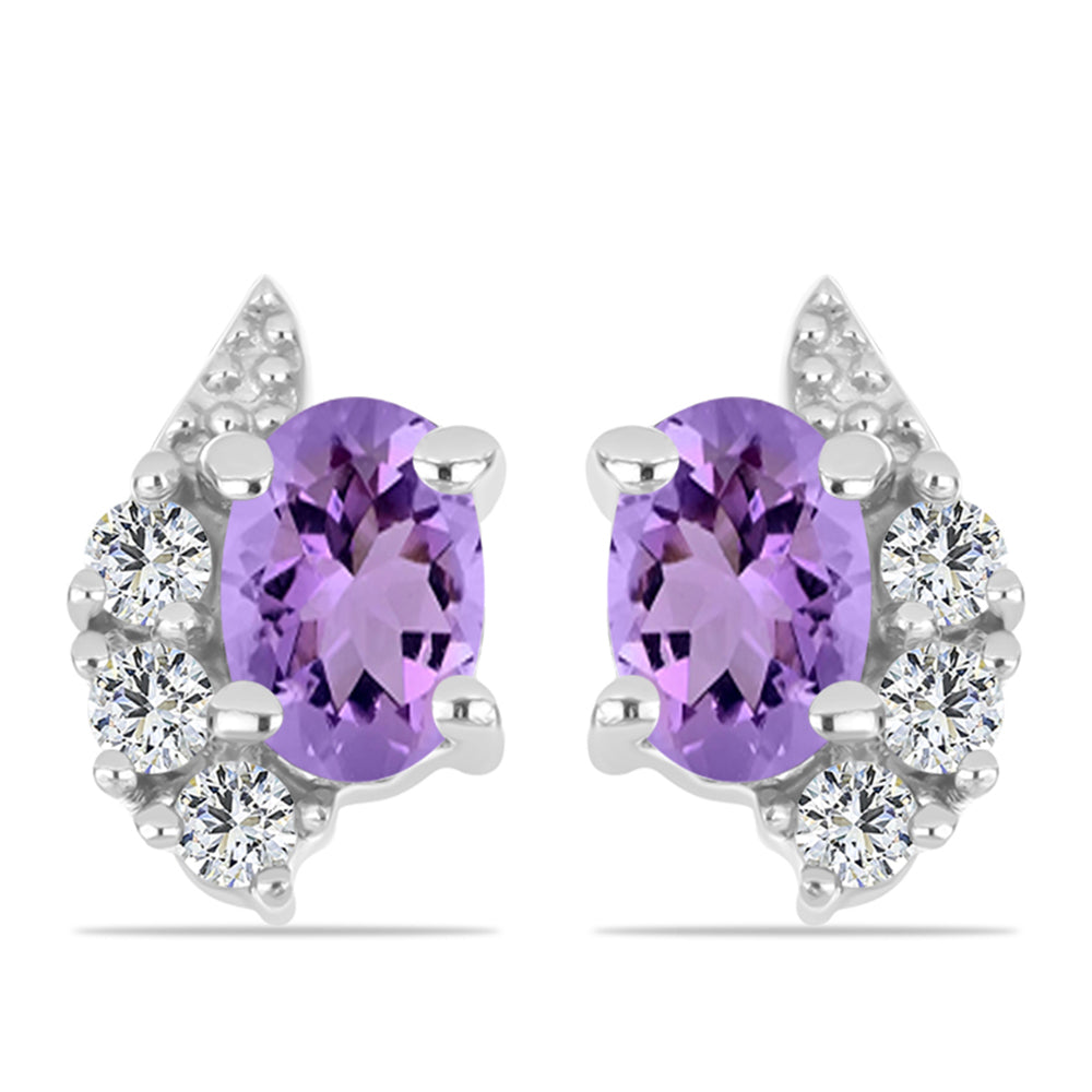 Strieborné Náušnice s Rose De France Ametystom a Bielym Topásom