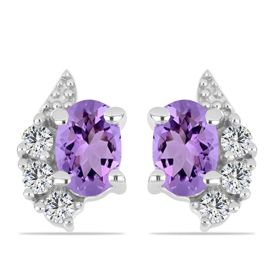 Strieborné Náušnice s Rose De France Ametystom a Bielym Topásom