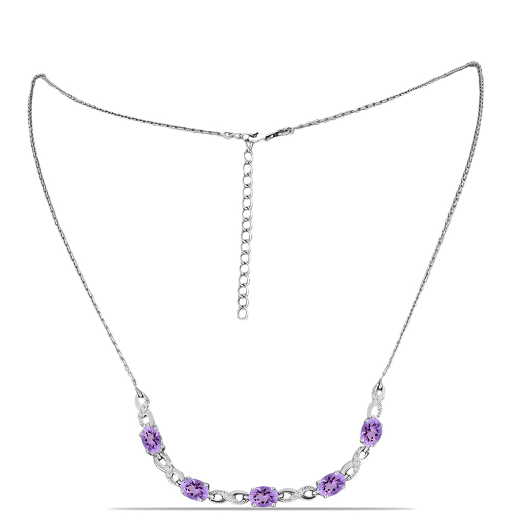 Strieborný Náhrdelník s Rose De France Ametystom a Bielym Topásom