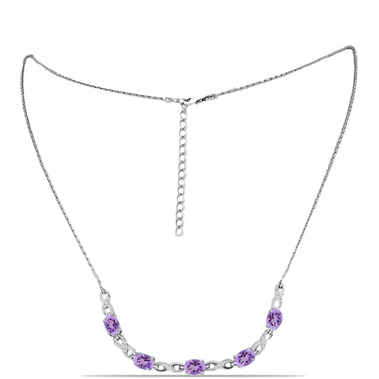 Strieborný Náhrdelník s Rose De France Ametystom a Bielym Topásom