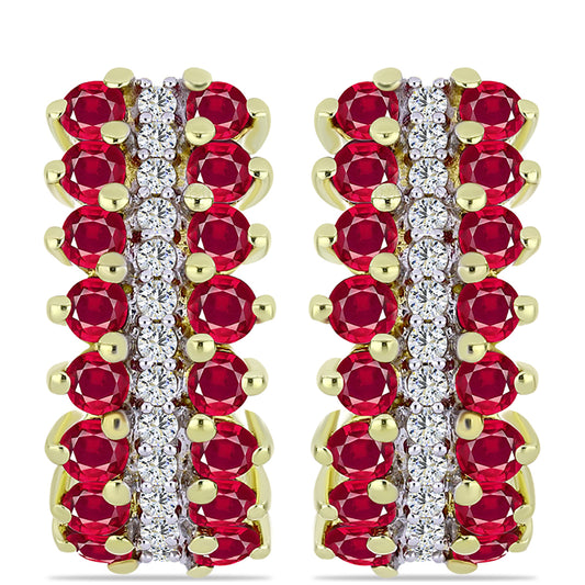 Pozlátené Strieborné Náušnice s Madagaskarským Rubínom a Bielym Topásom