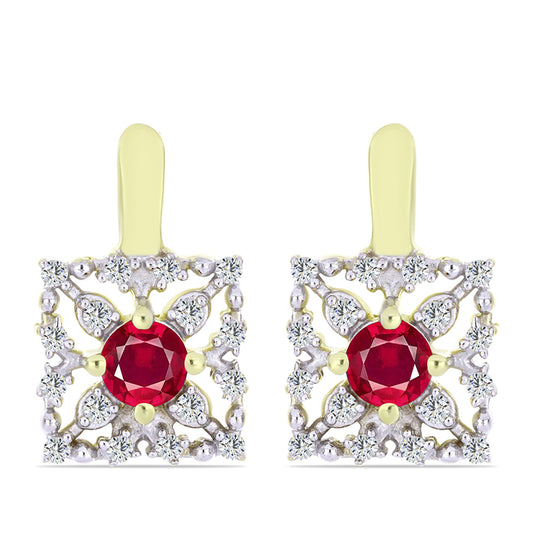 Pozlátené Strieborné Náušnice s Madagaskarským Rubínom a Bielym Topásom