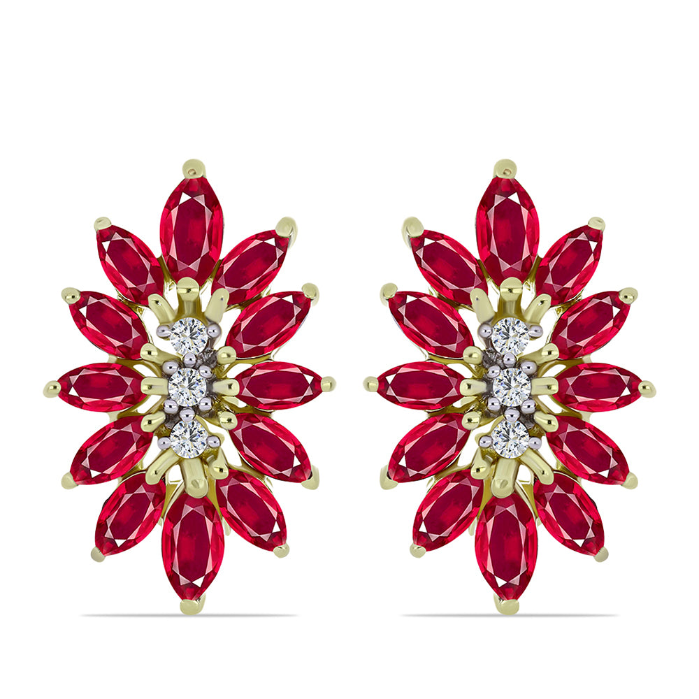 Pozlátené Strieborné Náušnice s Madagaskarským Rubínom a Bielym Topásom 1 