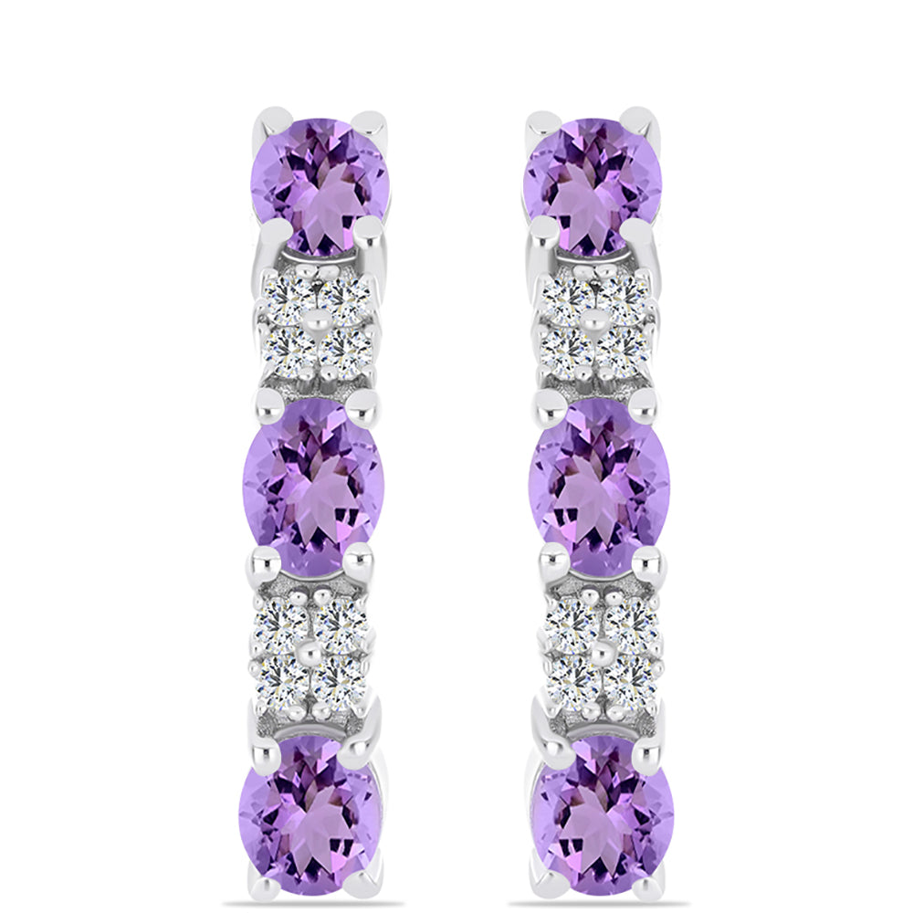 Strieborné Náušnice s Rose De France Ametystom a Bielym Topásom
