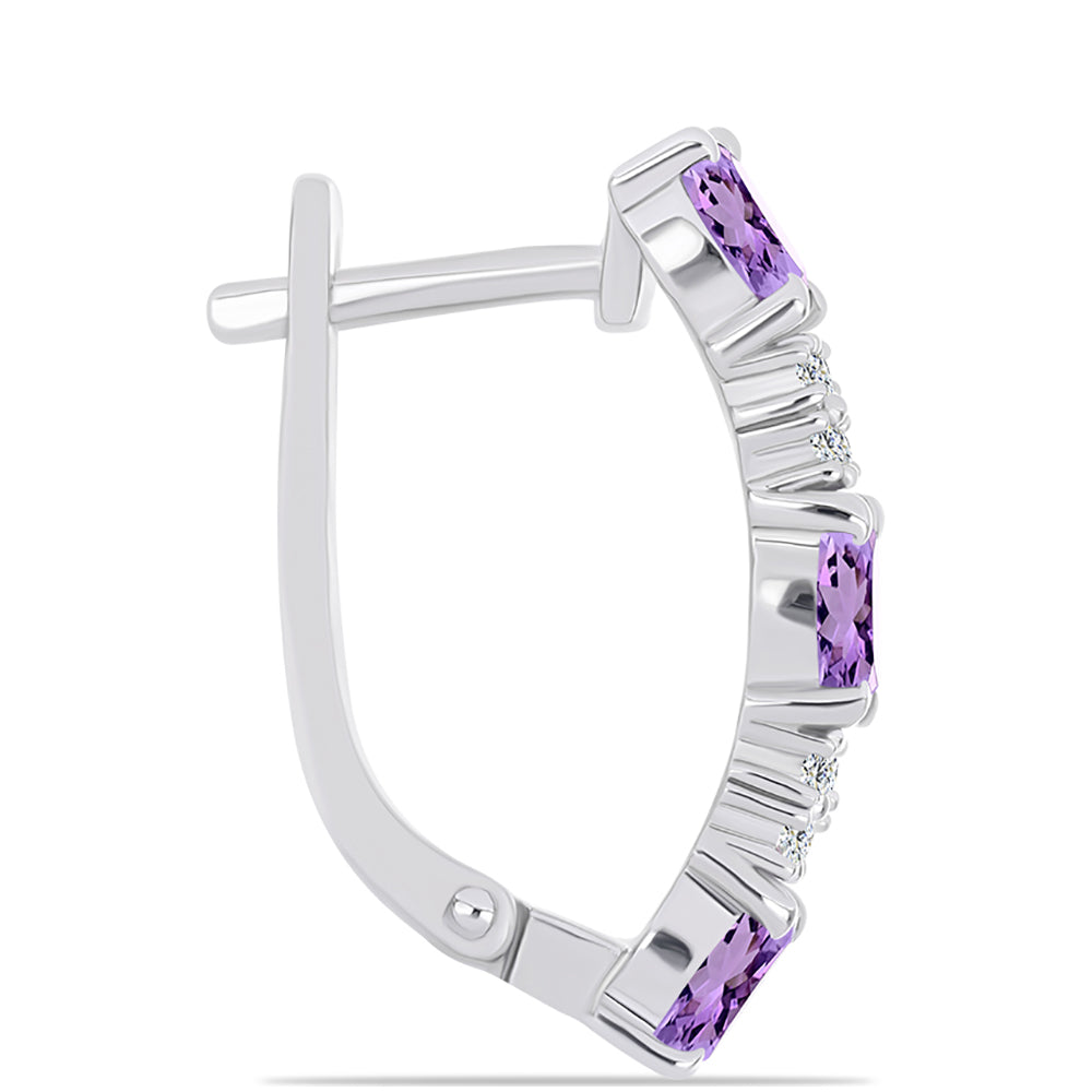 Strieborné Náušnice s Rose De France Ametystom a Bielym Topásom 2 