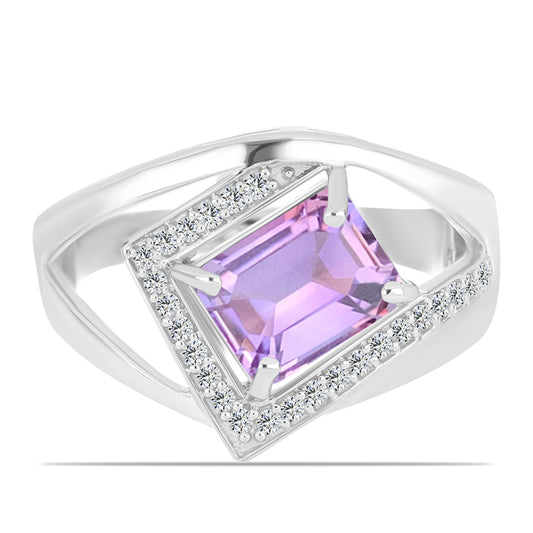 Strieborný Prsteň s Rose De France Ametystom a Bielym Topásom