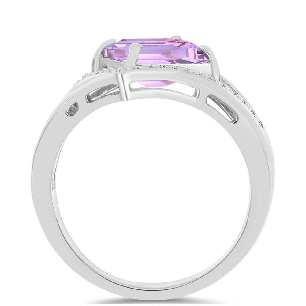 Strieborný Prsteň s Rose De France Ametystom a Bielym Topásom 2 