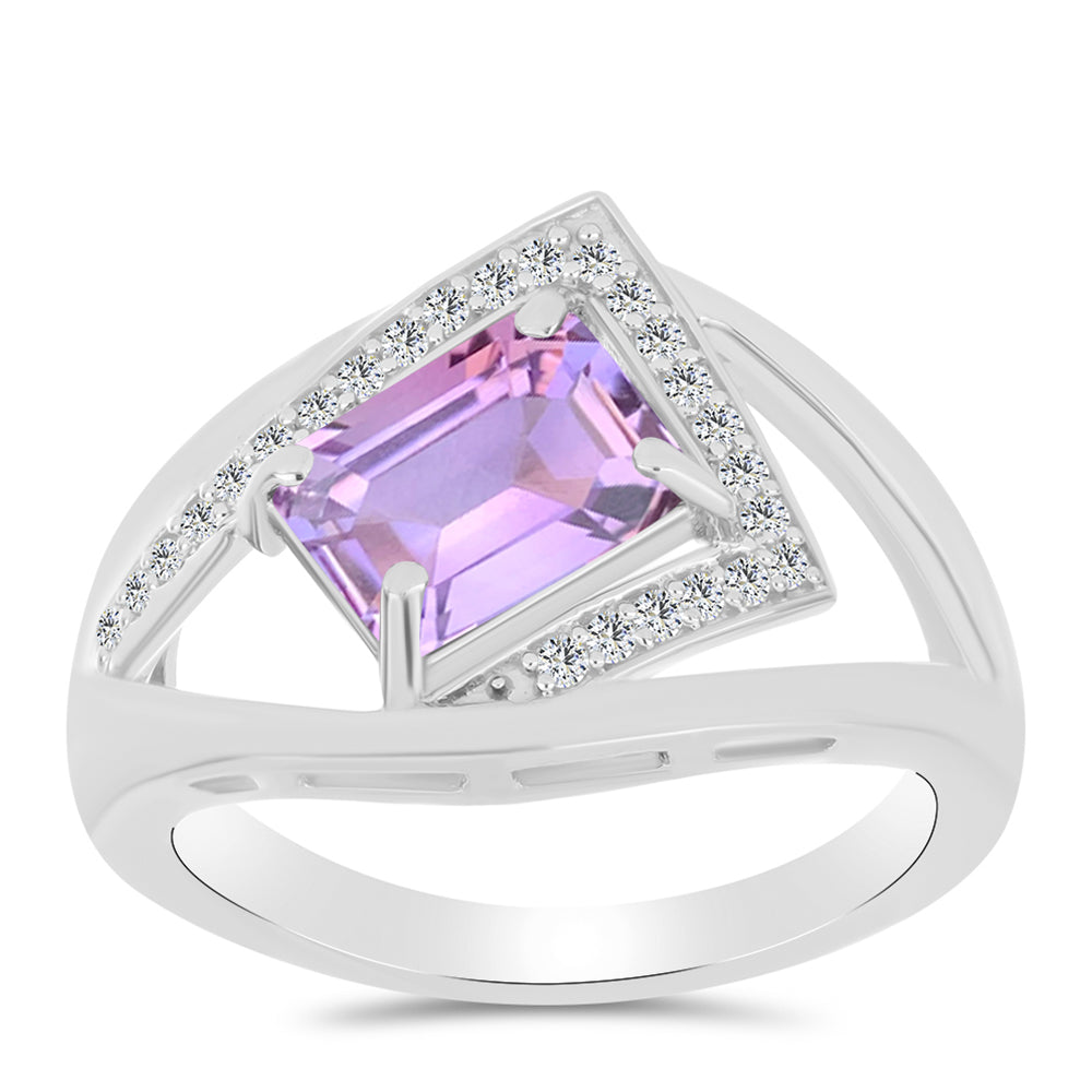 Strieborný Prsteň s Rose De France Ametystom a Bielym Topásom 3 