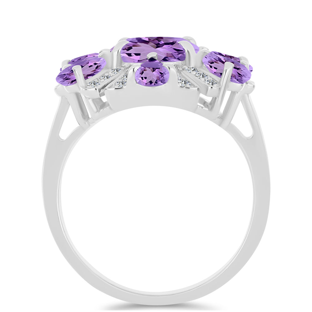 Strieborný Prsteň s Rose De France Ametystom a Bielym Topásom