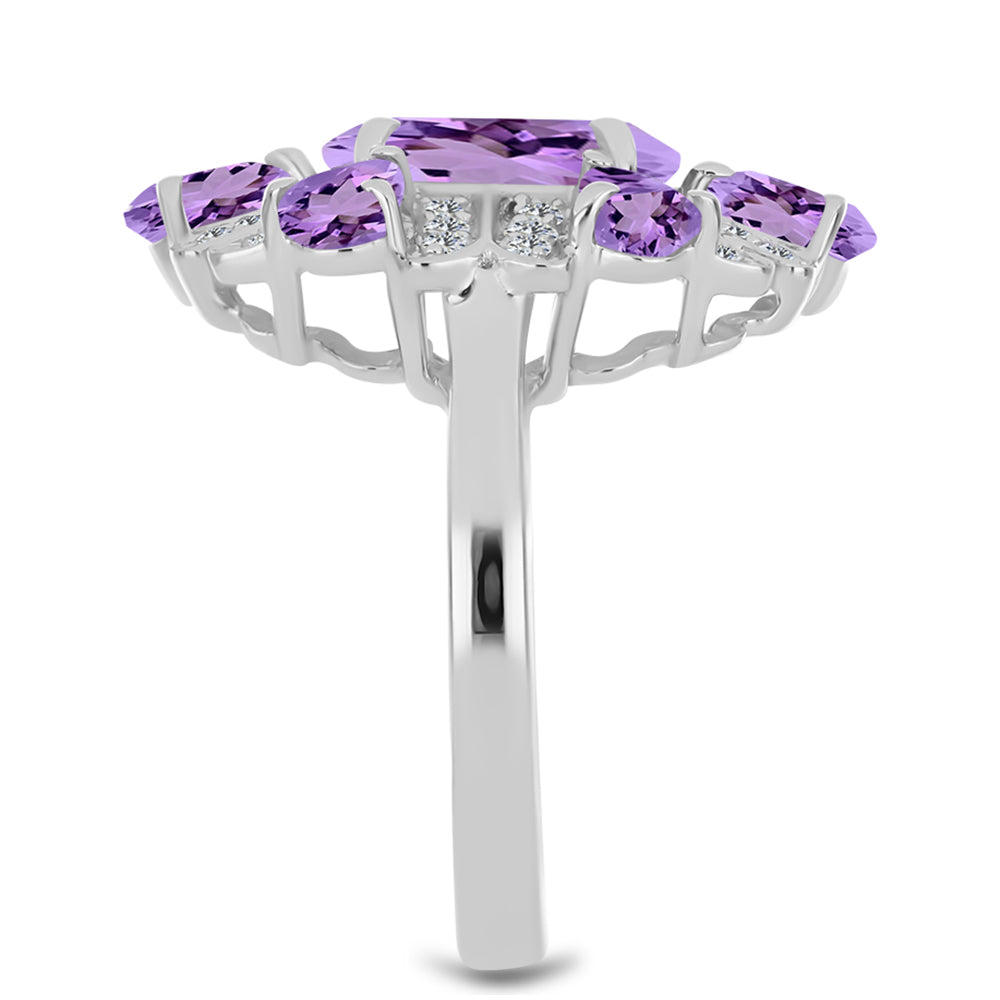 Strieborný Prsteň s Rose De France Ametystom a Bielym Topásom