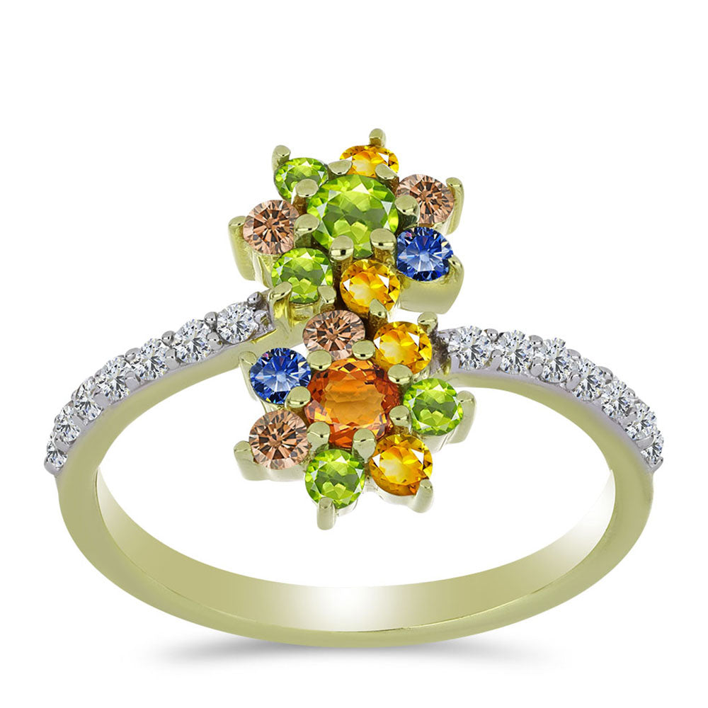 Pozlátený Strieborný Prsteň s Dúhovým Zafírom a Bielym Topásom
