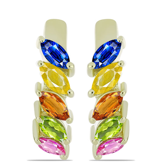 Pozlátené Strieborné Náušnice s Dúhovým Zafírom