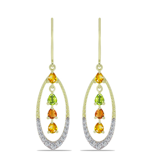 Pozlátené Strieborné Náušnice s Dúhovým Zafírom a Bielym Topásom