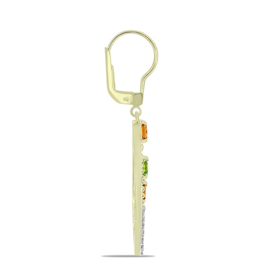 Pozlátené Strieborné Náušnice s Dúhovým Zafírom a Bielym Topásom